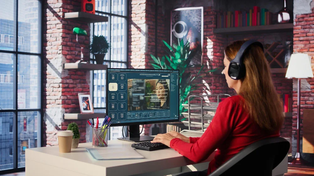 Graphic designer working on a modern minimalist logo on a Computer.